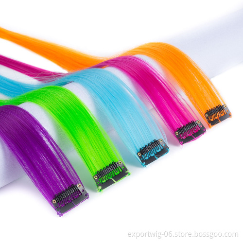 Party Highlights Clip in Colored Hair Extensions Colorful Hair Extensions 20 inches Straight Synthetic Hairpieces For party